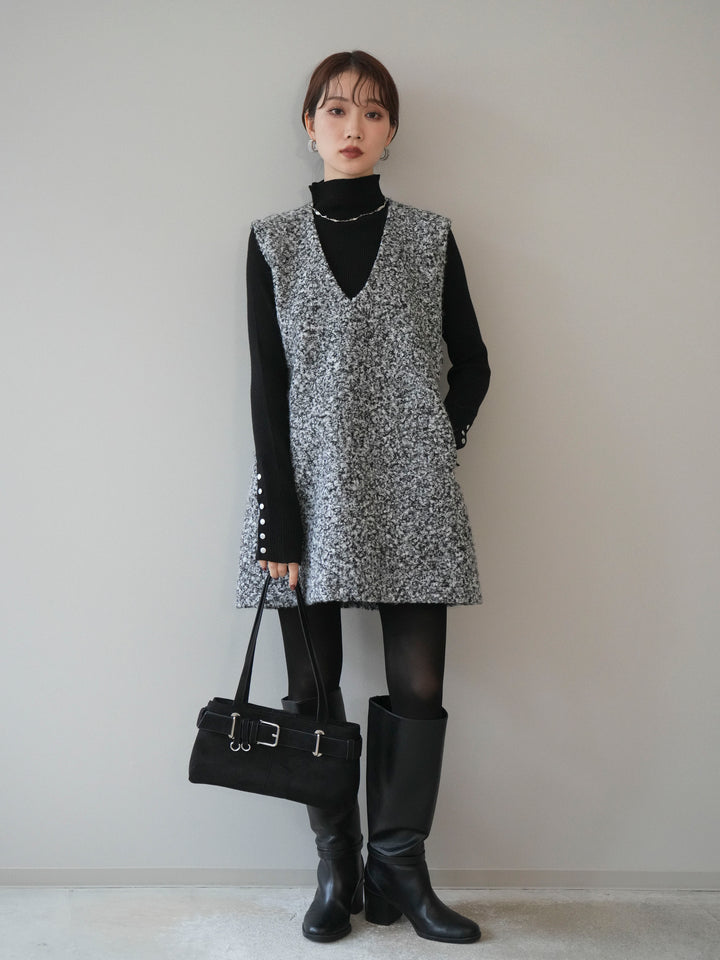 [予約]ミックスループヤーンニットミニワンピース/gray