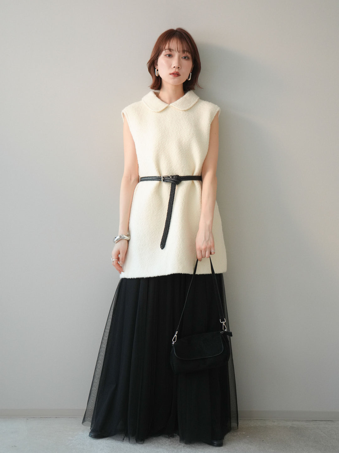 [予約]襟付きブークレミニワンピース/offwhite