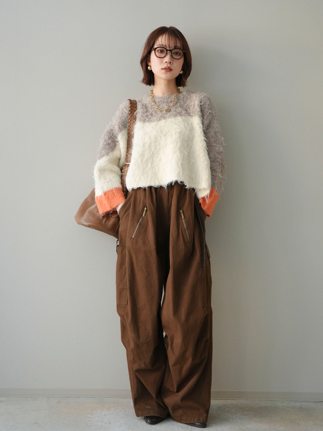 [予約]バイカラーモヘアタッチニットプルオーバー/mocha