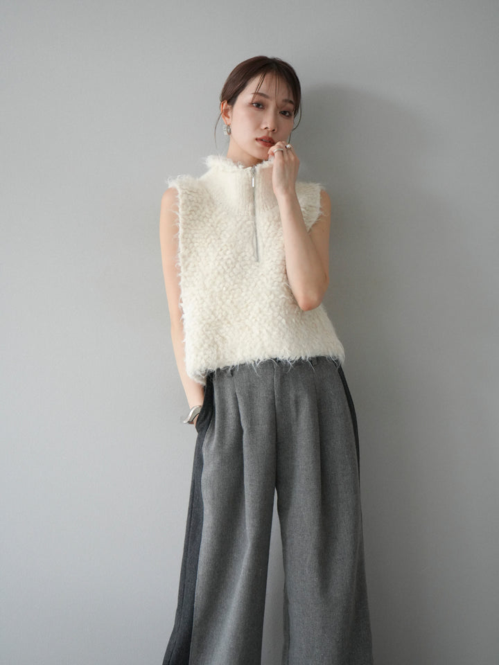 [予約]メランジブークレハーフジップニットベスト/アイボリー
