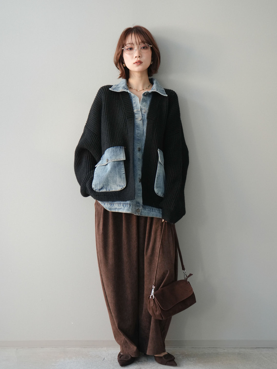 [予約]デニムドッキングオーバーニットジャケット/black