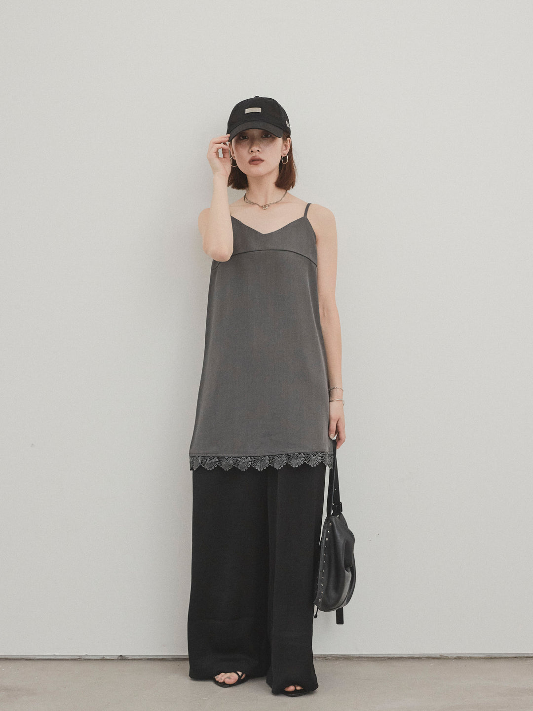 [SET]裾レース切替キャミミニワンピース+サテンイージーパンツ(2set)