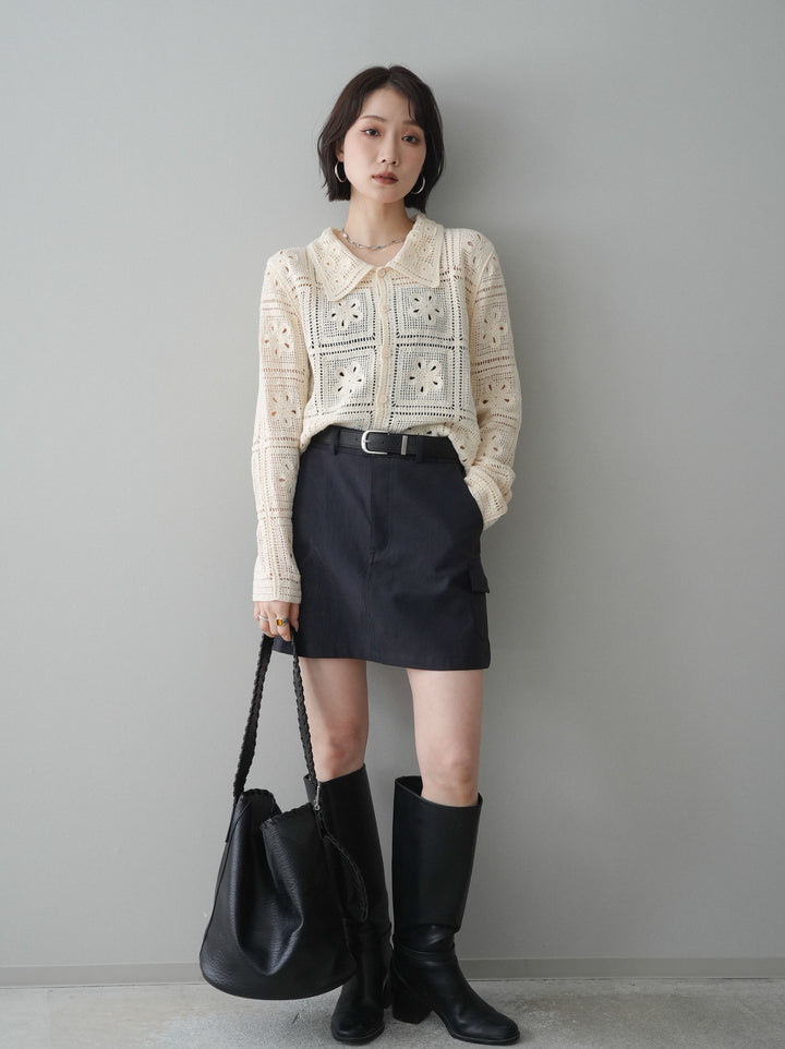 [予約]ベルト付カーゴミニスカート/black