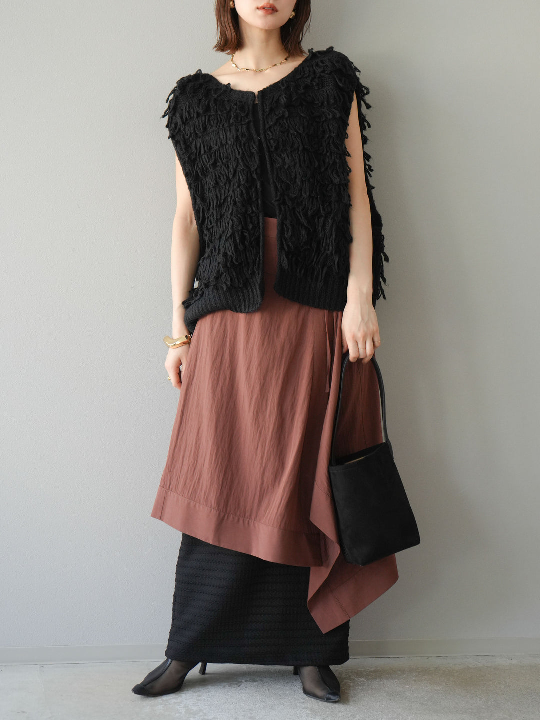 [予約]アシンメトリーレイヤードスカート/ブラウン