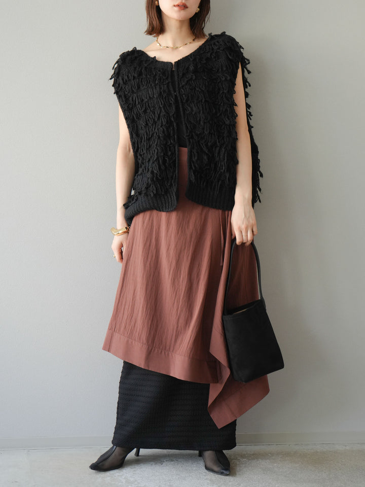 [予約]アシンメトリーレイヤードスカート/ブラウン