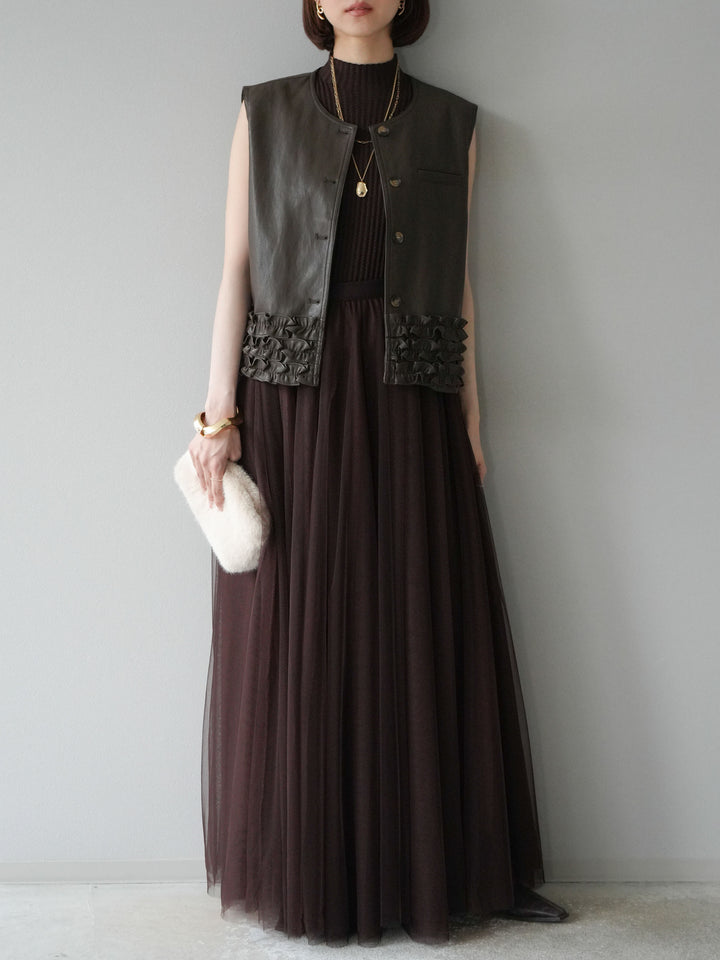 [予約]チュールボリュームスカート/ブラウン