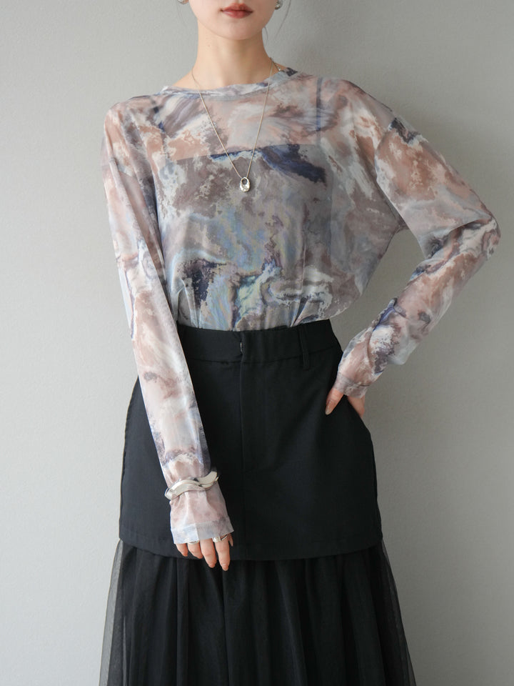 [予約]ニュアンス柄シアートップス/ブルー