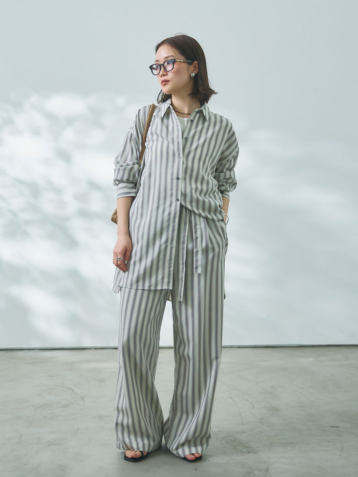 【Allure】[SET]ストライプオーバーシャツ+ストライプイージーパンツ(2set)