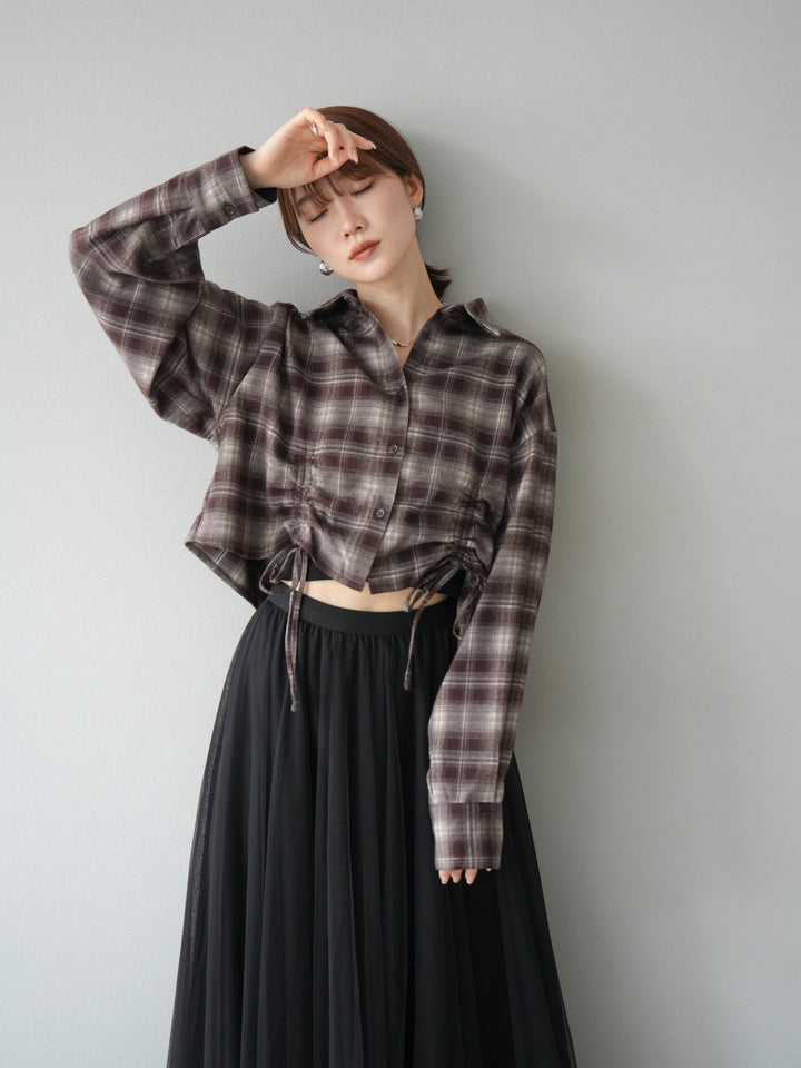 [予約]ドロストクロップネルチェックドシャツ/ブラウン