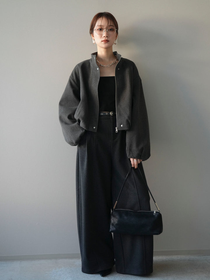 [予約]タックデザインジップブルゾン/charcoal