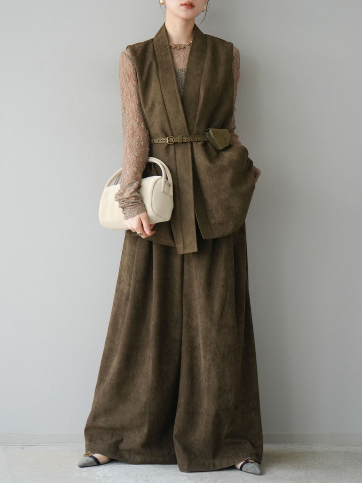 [SET]ポーチベルト付スウェードジレ×パンツSET UP(2set)