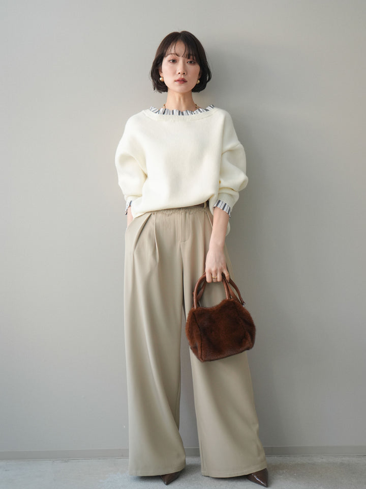 [予約]ウエストレースタックワイドパンツ/ivory