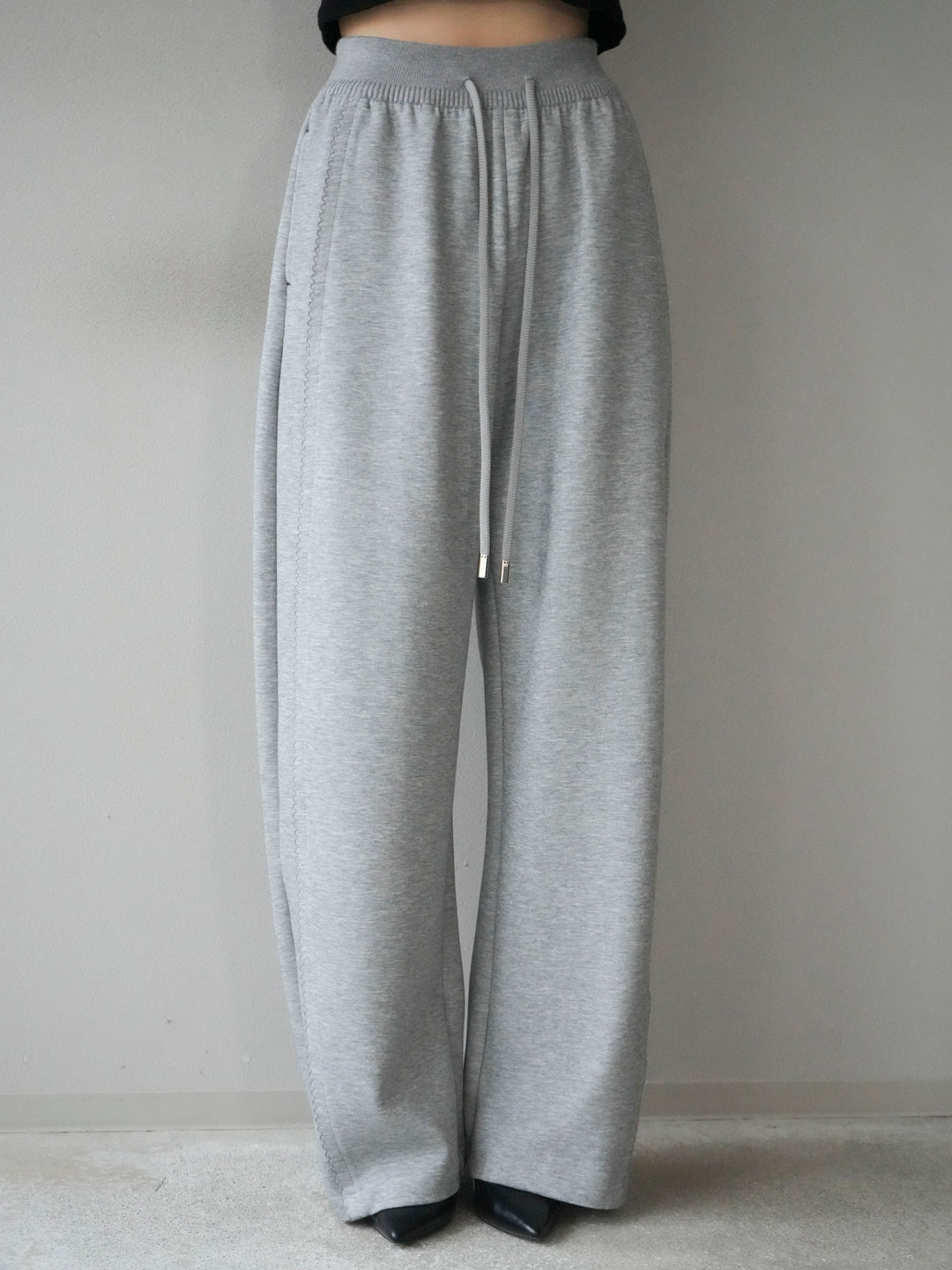 [予約]ステッチデザインウエストリブニットスエットパンツ/lightgray