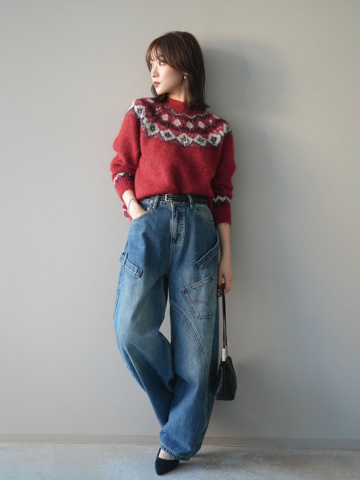 [予約]ソフトタッチ求心柄ニットプルオーバー/red