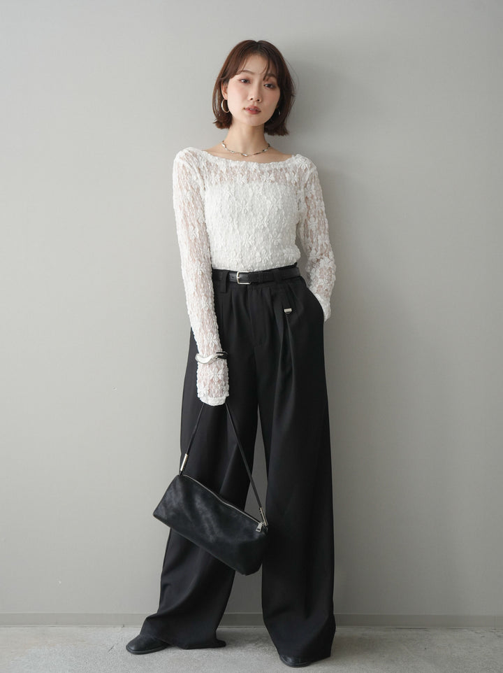 [予約]ベルト付キーホルダーモチーフワイドパンツ/black