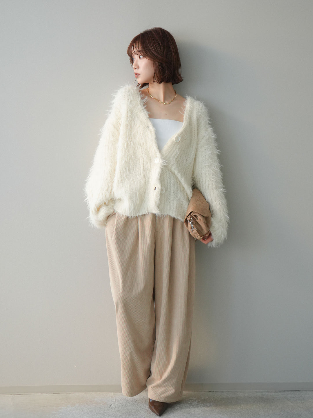 [予約]コーデュロイサイドタックコクーンパンツ/beige