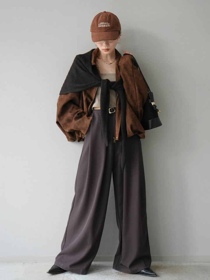 [SET] 麂皮外套+皮帶環設計寬褲（2套）