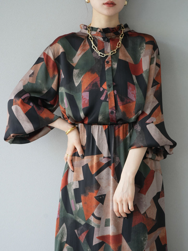 [SET]レトロプリントフリルブラウス+選べるアクセセット(2set)