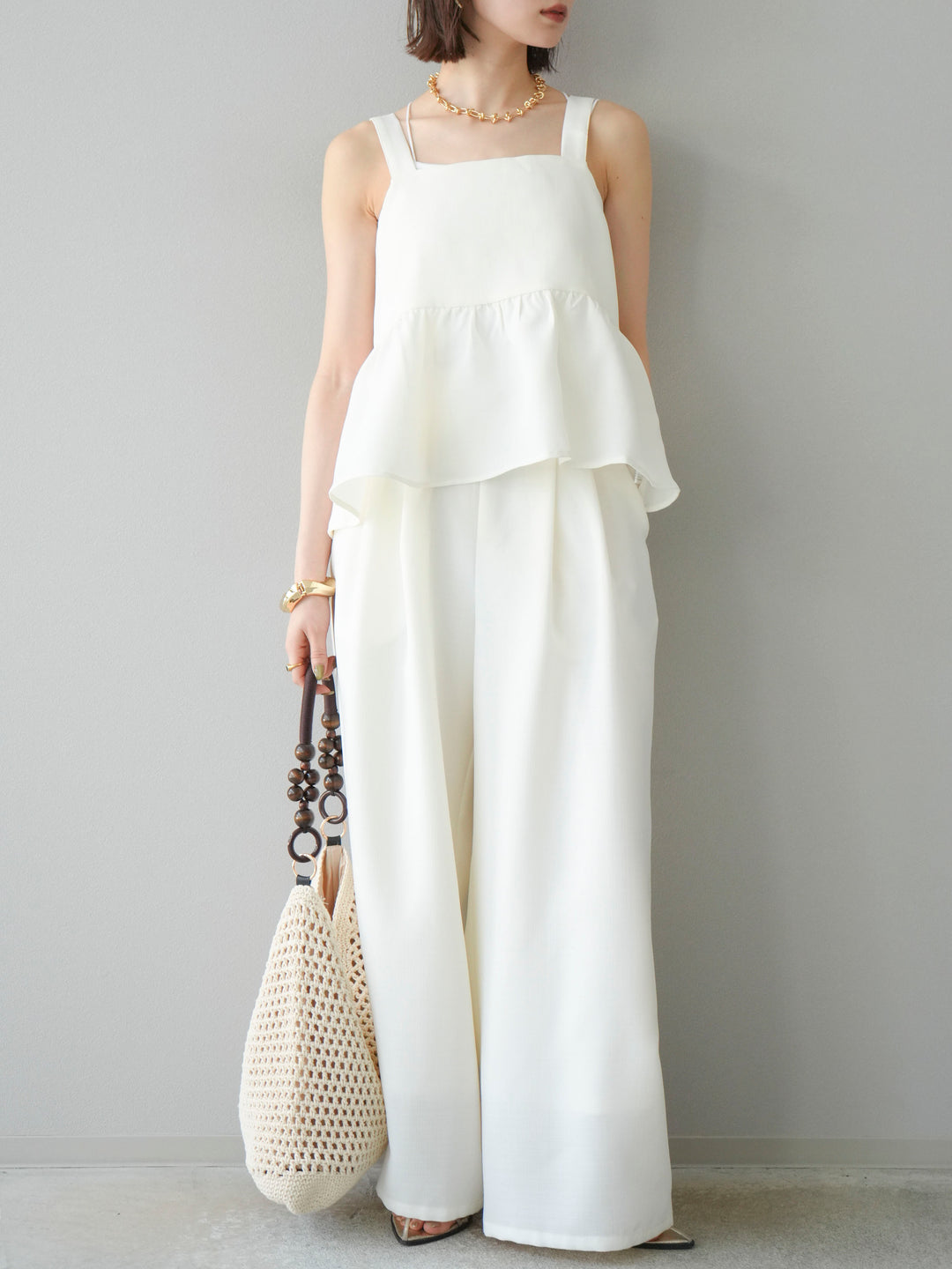 [SET]リネンライクビスチェ+リネンライクイージーワイドパンツ(2set)