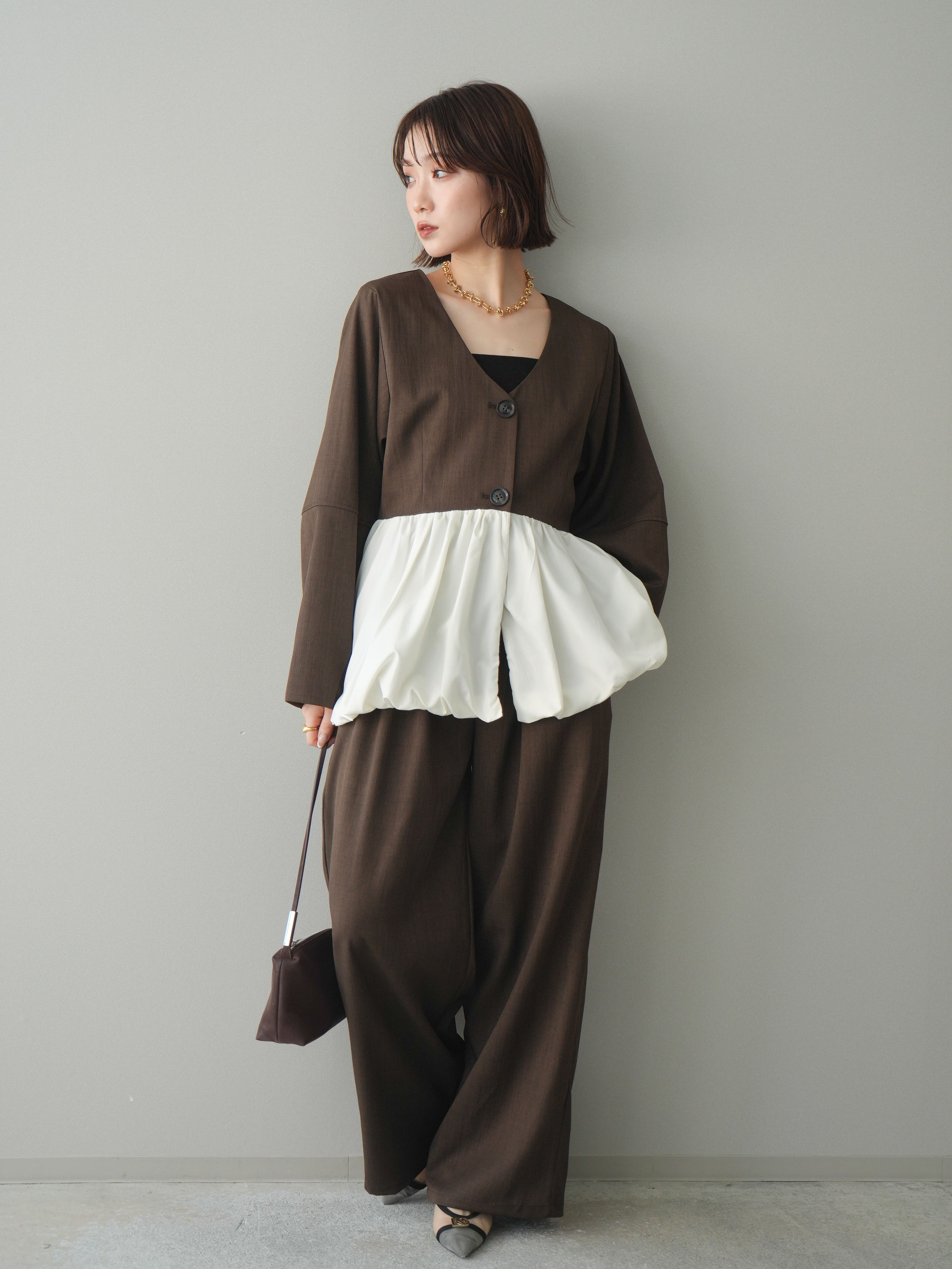 TIGHTBOOTH PRODUCTS ブラウンワイドパンツ 予約]異素材ドッキングメニータックワイドパンツ/brown – Lumier