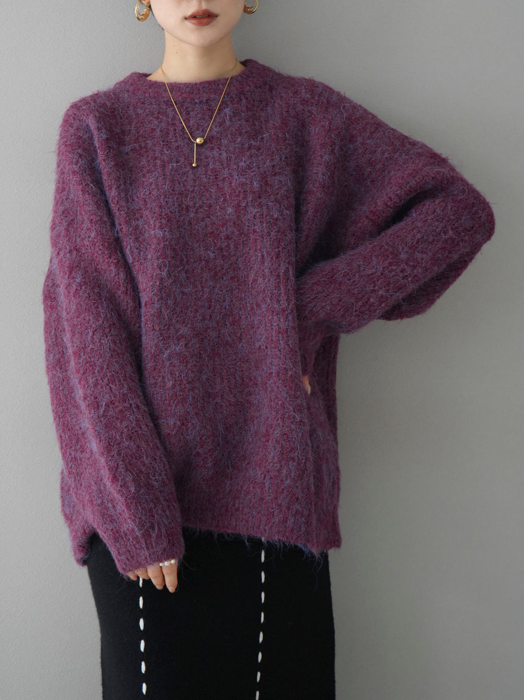 [Pre-order] Mixed yarn wool touch knit pullover/purple