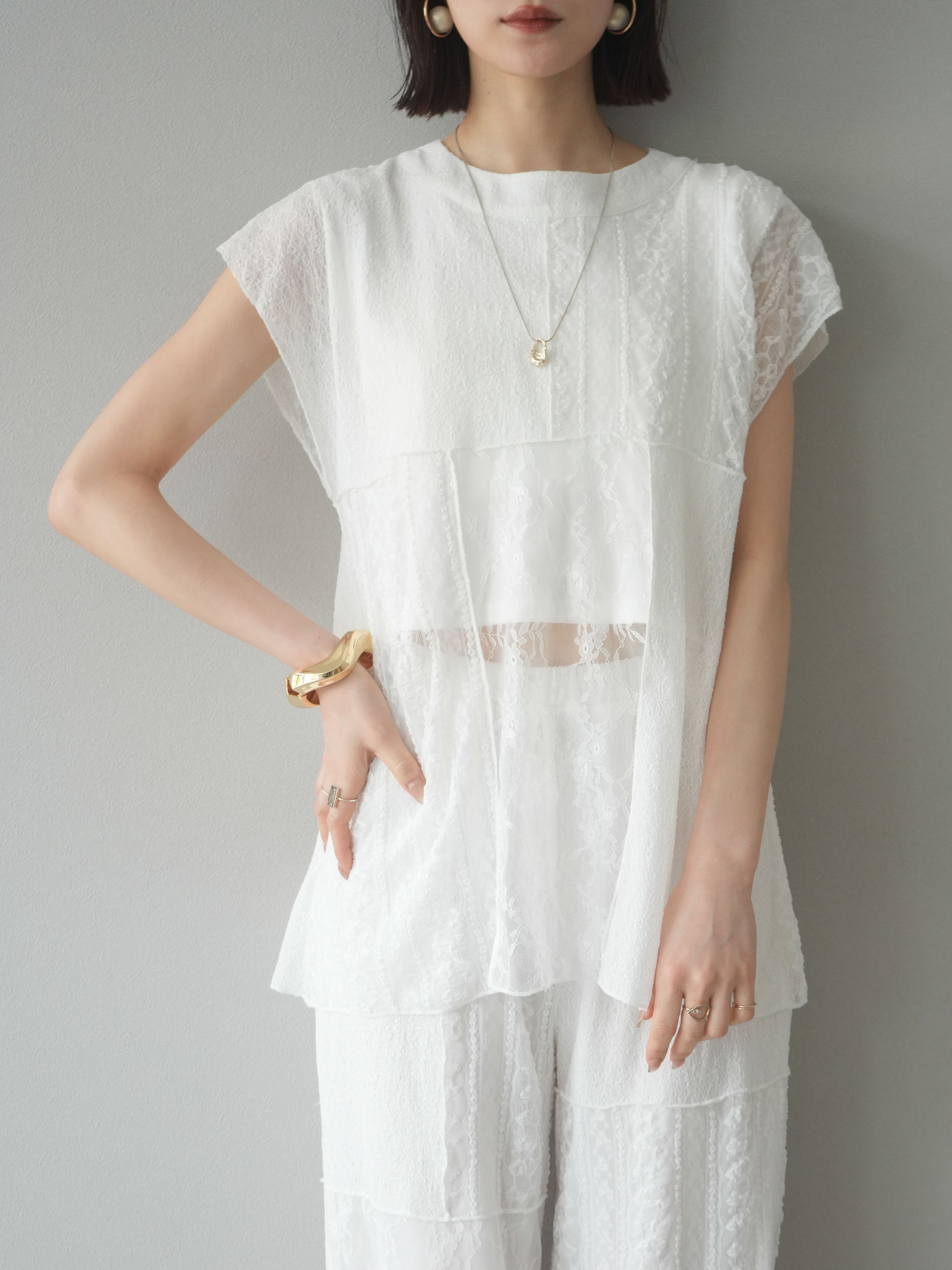 予約]パッチワークレースフレンチプルオーバー/ホワイト – Lumier