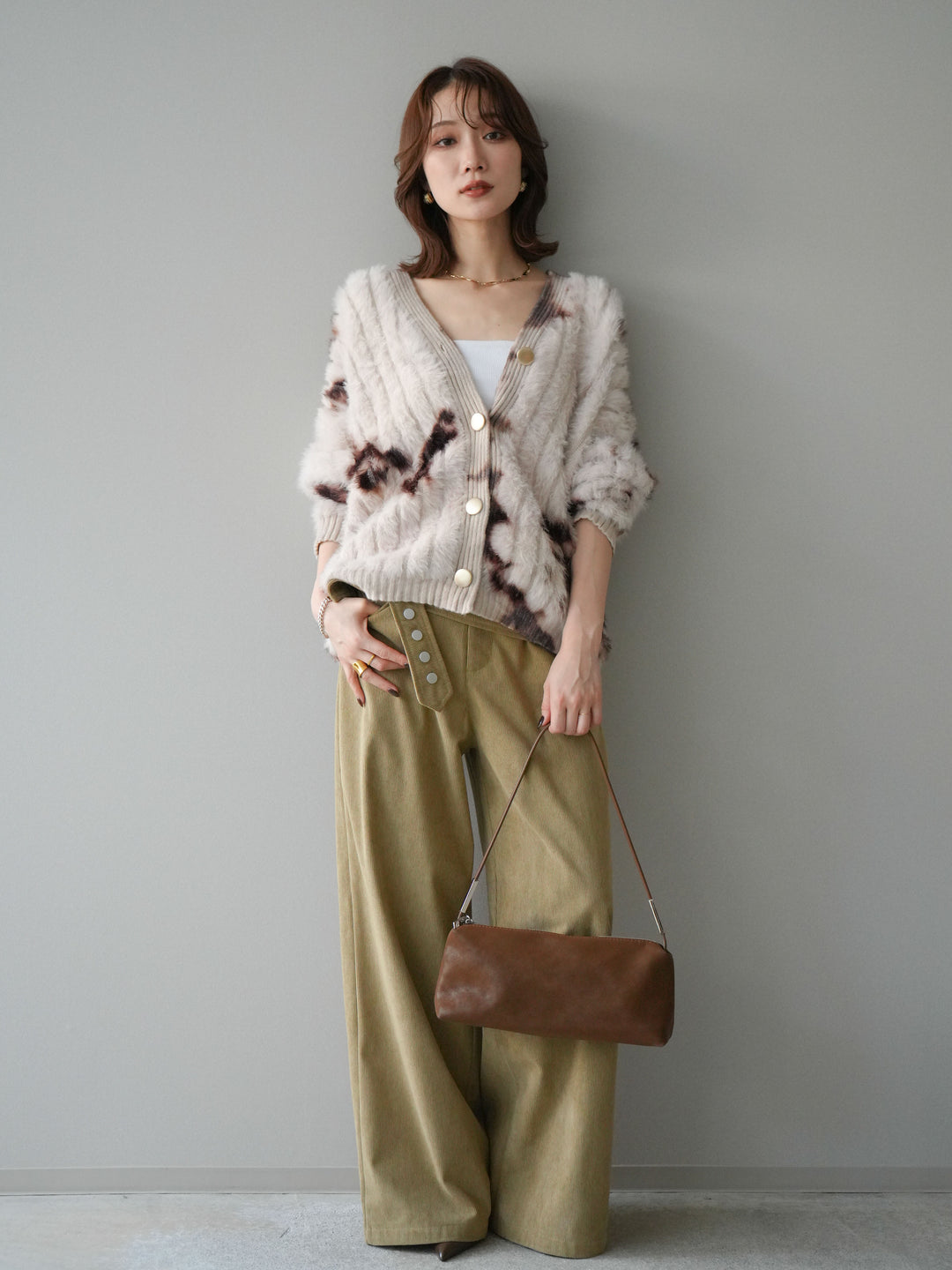 [予約]コーデュロイ巻きベルト付きパンツ/beige