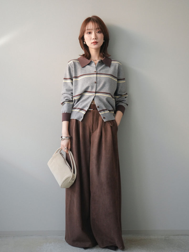 [予約]モチーフベルト付スエードタックワイドパンツ/brown