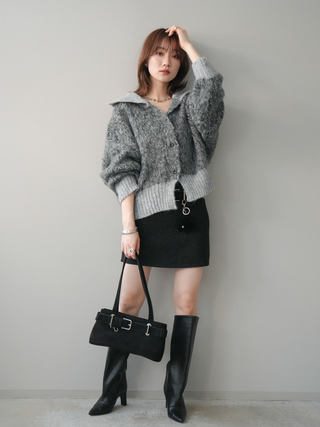 [予約]ウールタッチベルト付ミニスカート/black