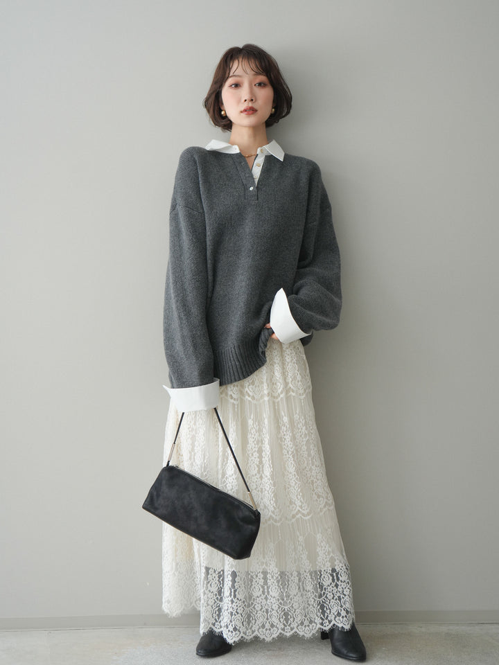 [予約]シャツドッキングオーバーニットプルオーバー/charcoaloff