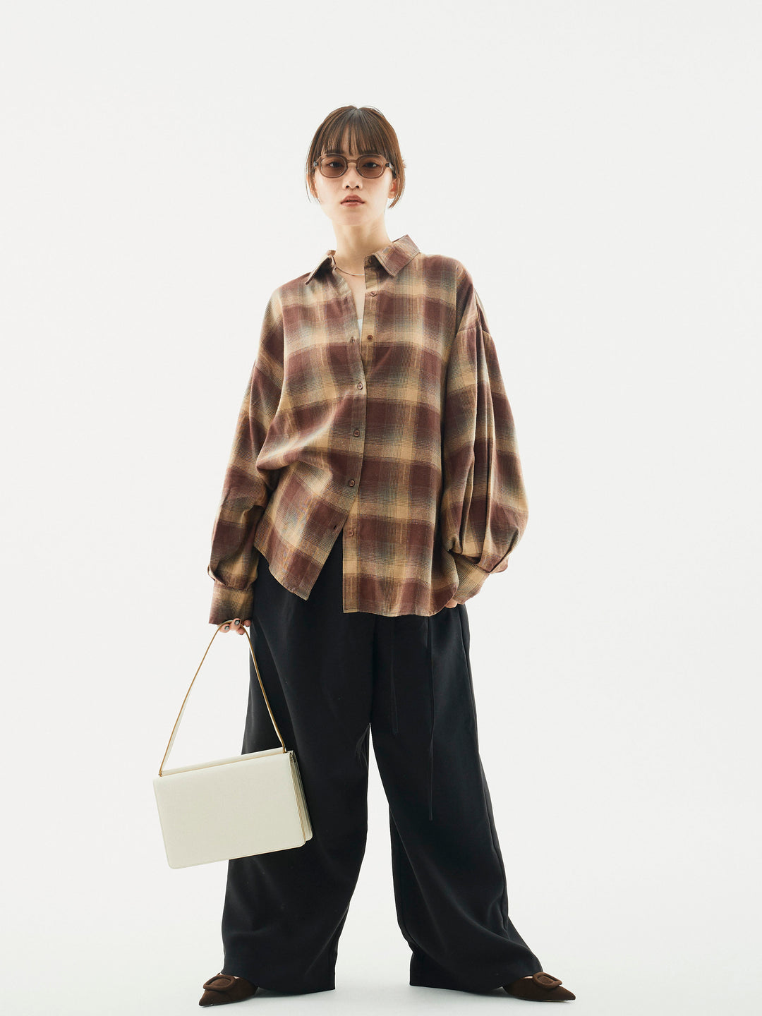 [予約]ラップデザインタックワイドパンツ/ブラック