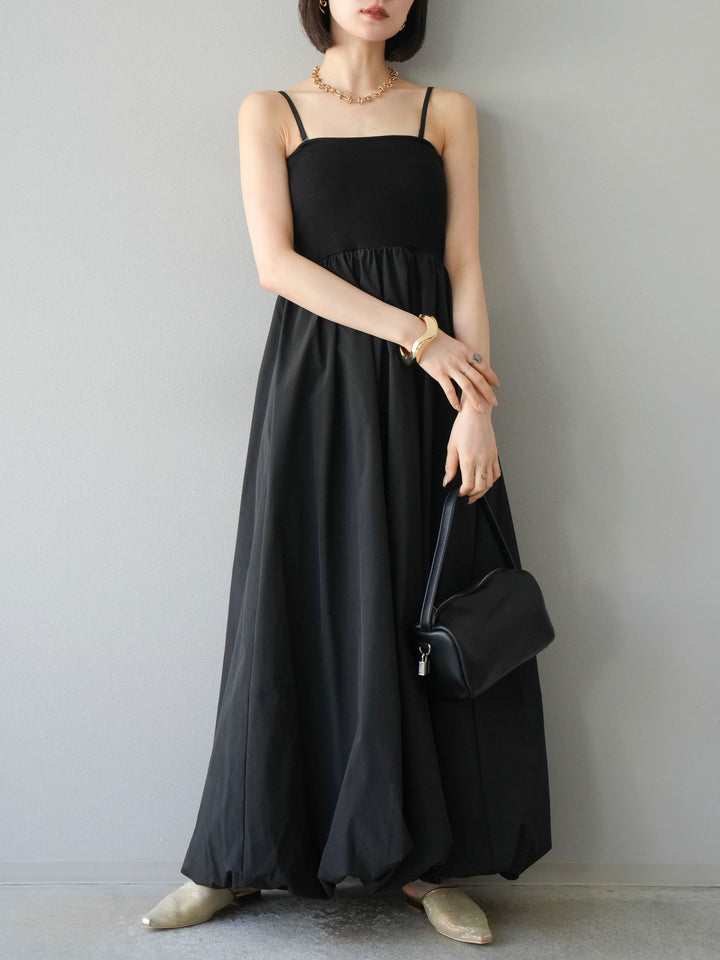 [予約]異素材ドッキングカップ付ベアキャミバルーンワンピース/ブラックブラック