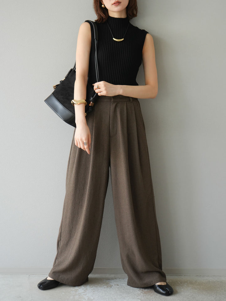 [予約]ネップワイドパンツ/ブラウン