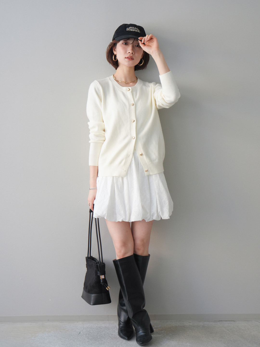 [予約]コットンライクレースバルーンミニスカート/white