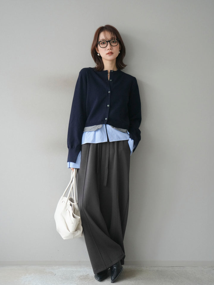[予約]シャツ襟レイヤードニットカーディガン/navy