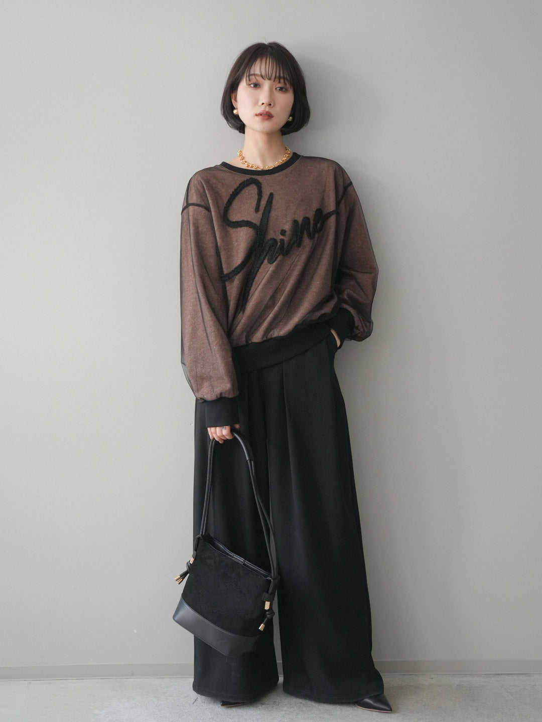 [予約]チュールレイヤードロゴスエットプルオーバー/brown