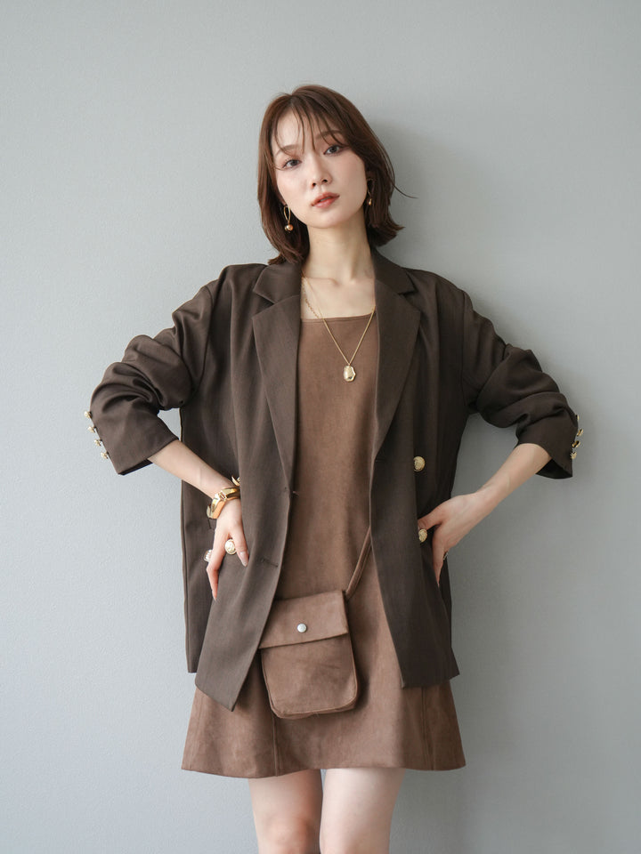 [予約]ゴールドボタンツイルダブルテーラードジャケット/ブラウン