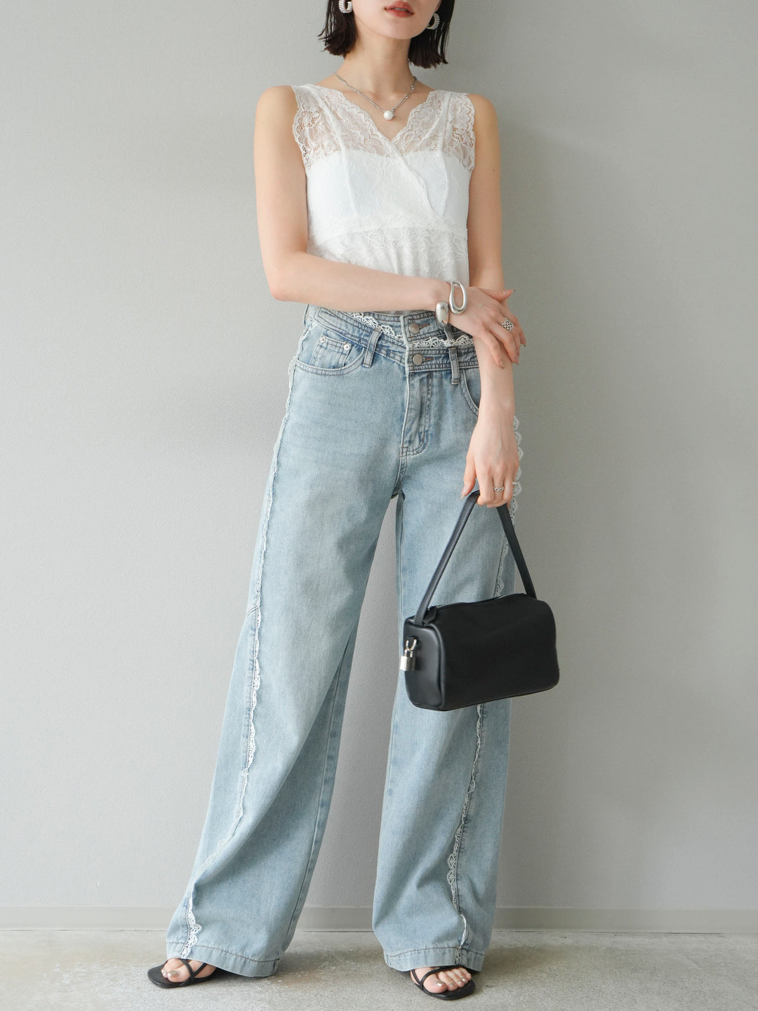 [予約]カップ付レースタンクトップ/ オフ