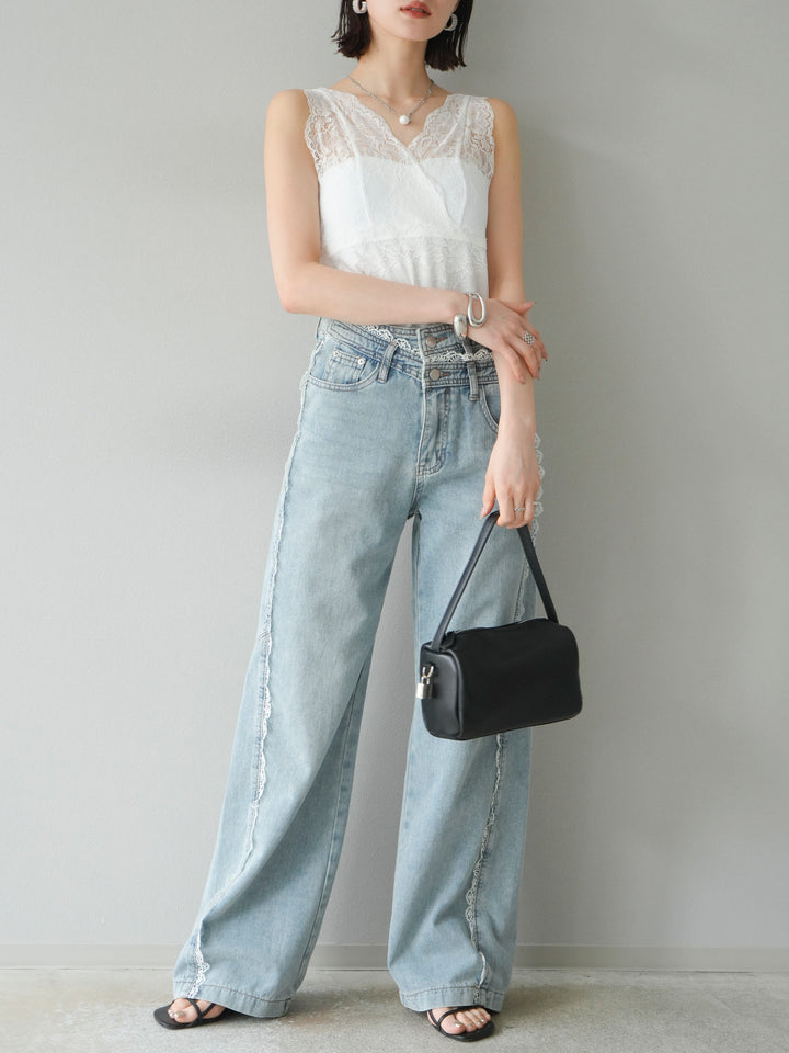 [予約]カップ付レースタンクトップ/ オフ