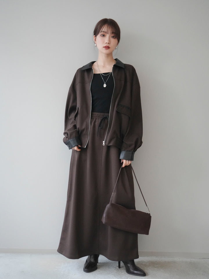 [予約]レザー襟配色パイピングブルゾン/brown