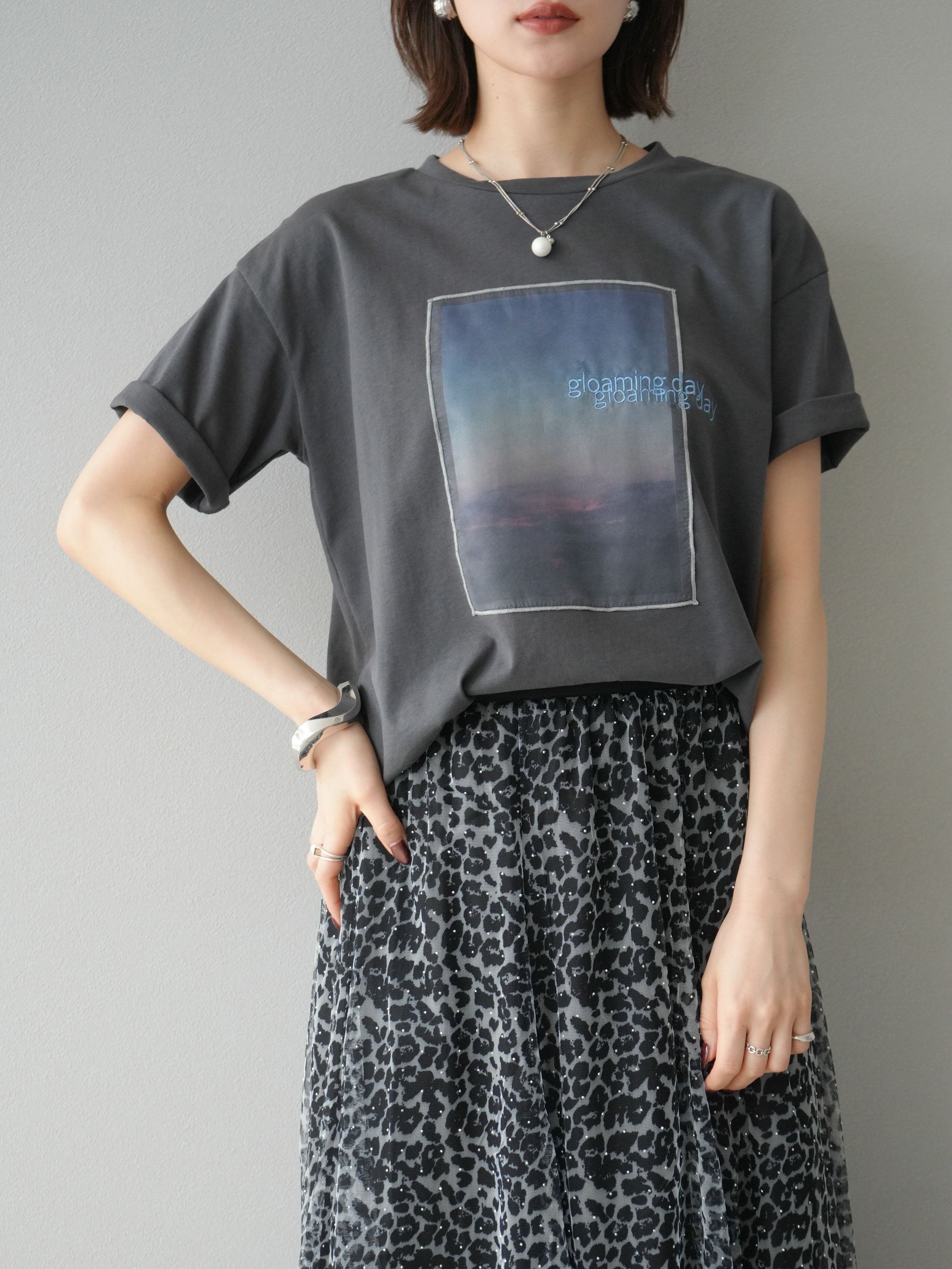 予約]チュールレイヤードプリントTシャツ/チャコール – Lumier