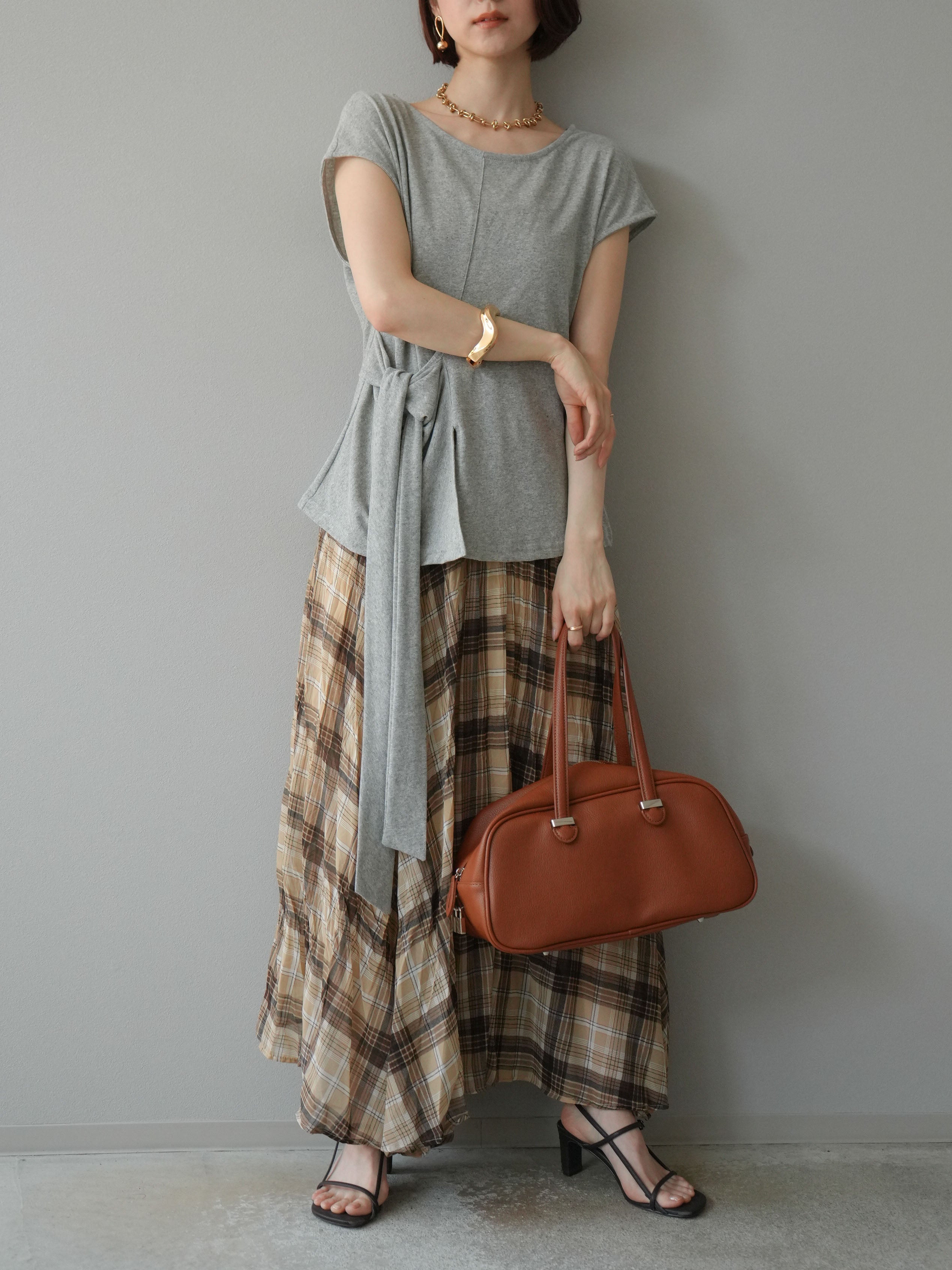 【オシャレ☆GALERIE VIE】ベージュ　チェックスカート　サイズ36 dazzlin ベルト付チェックスカート ベージュ -ファッション通販