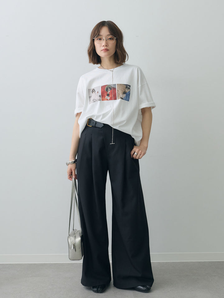 [SET]スリードッグフォトボックスTEE+アシンメトリーベルトタックワイドパンツ(2set)