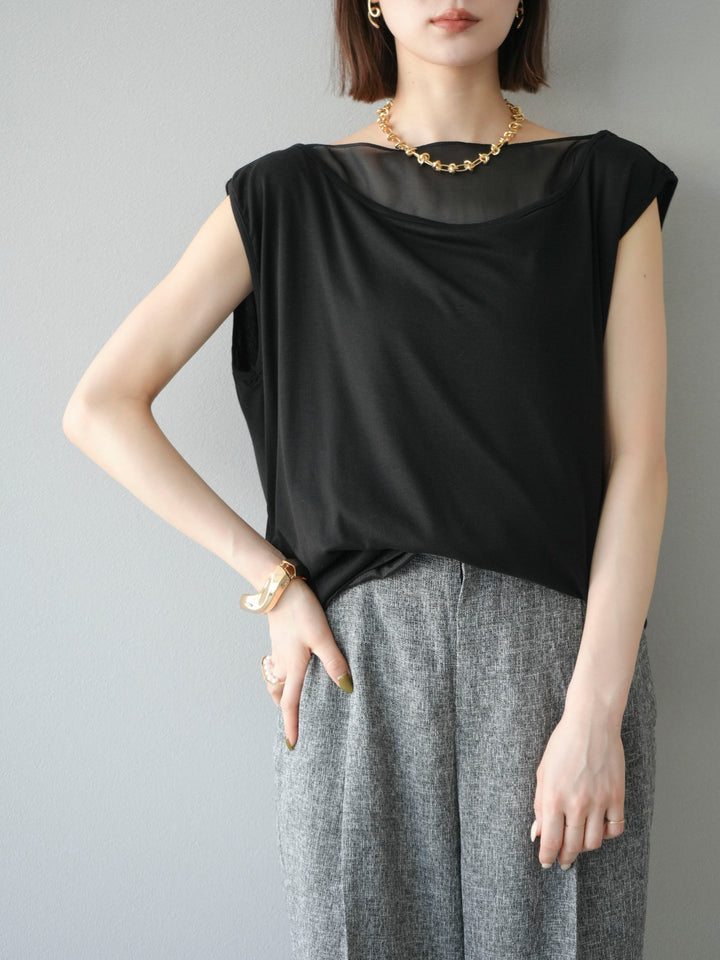 [預訂] 雙向透視多層垂墜上衣/黑色