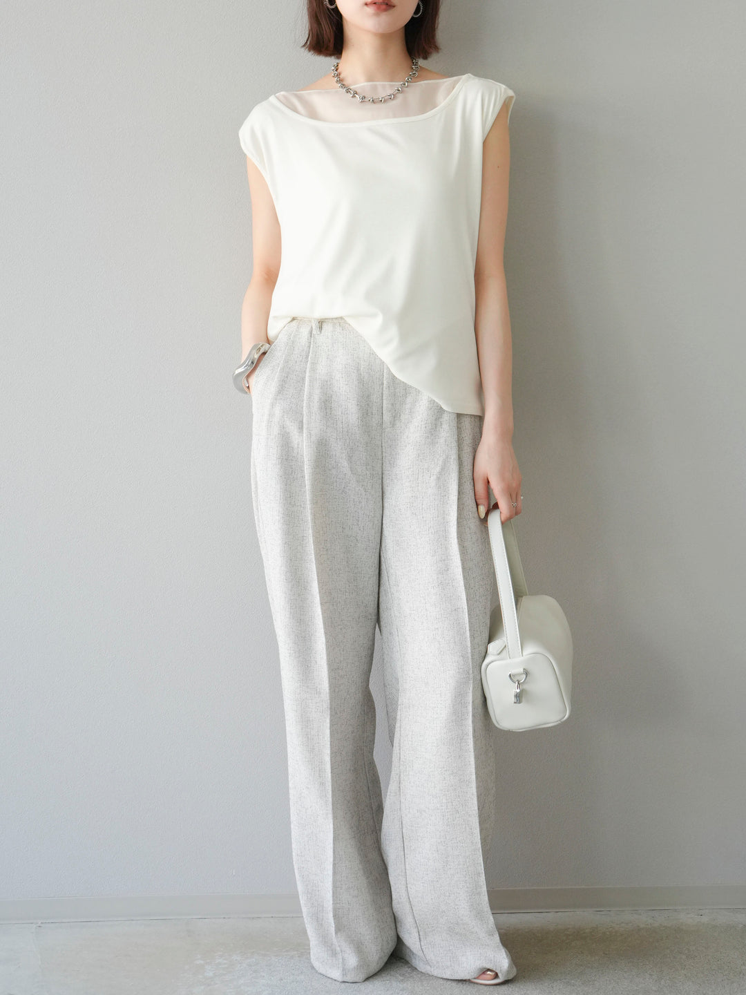 [予約]ミックスツイードタックパンツ/アイボリー