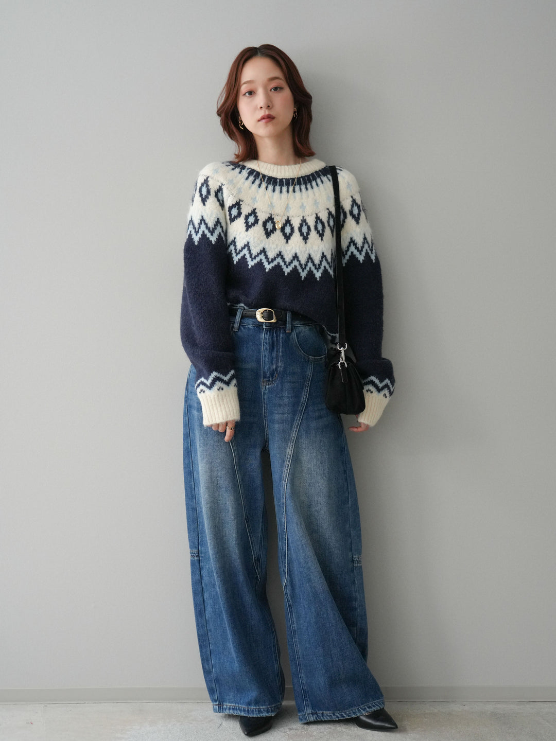 [予約]ノルディック柄ニットプルオーバー/navy