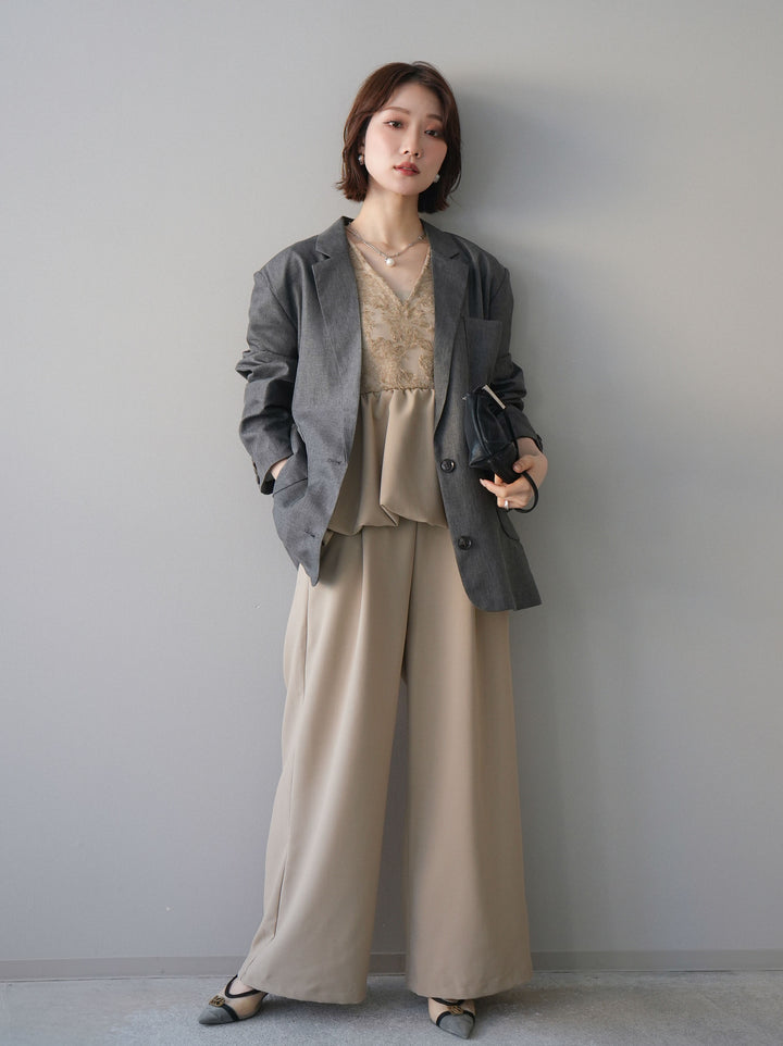 [SET]ジャガードレースぺプラムドッキングサロペット+選べるアクセセット(2set)