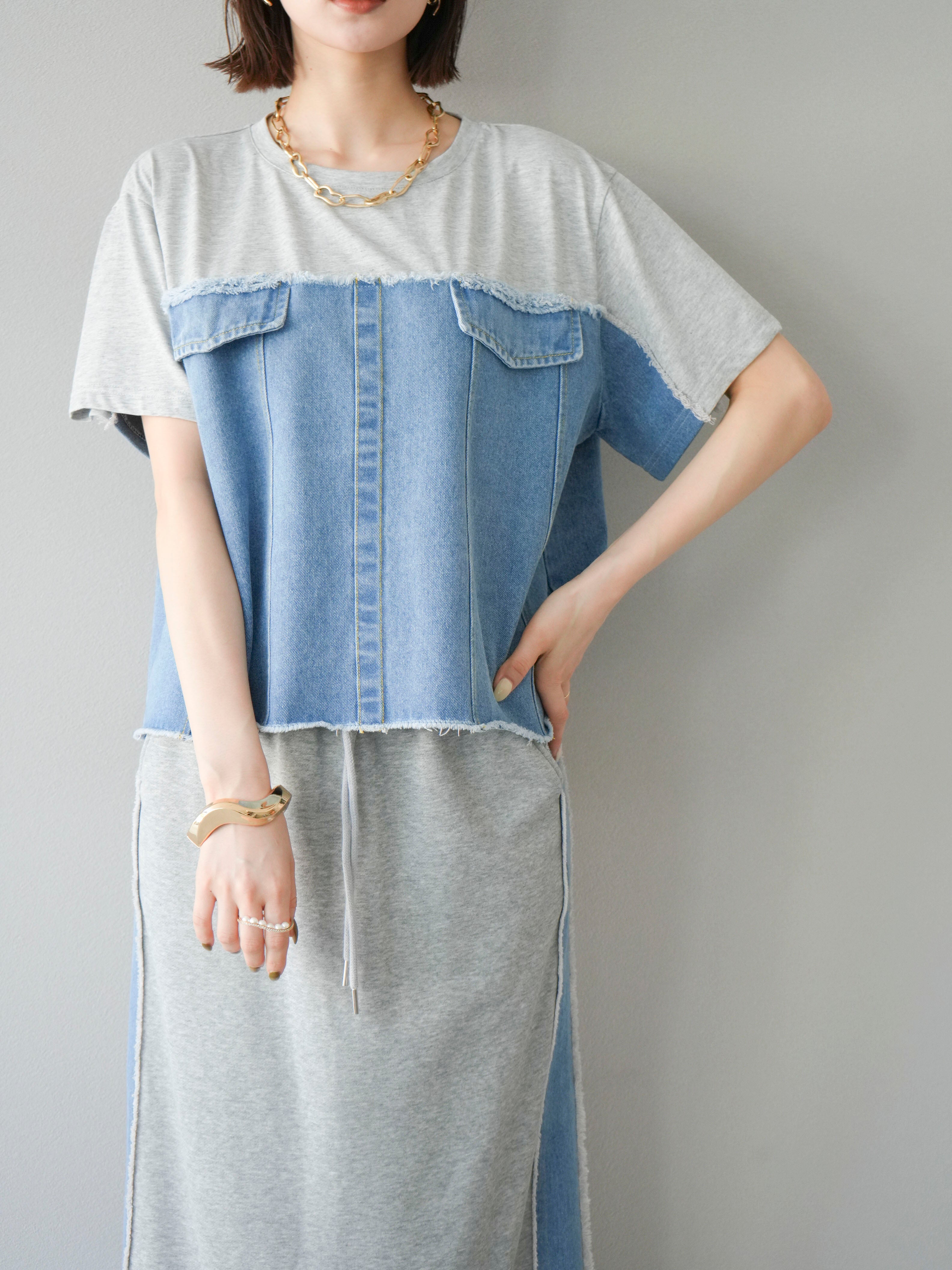 UN3D デニムディテールドッキングTシャツ UN3D. tシャツ DENIM DETAIL DOCKING T-SH「セットアップ着用可能