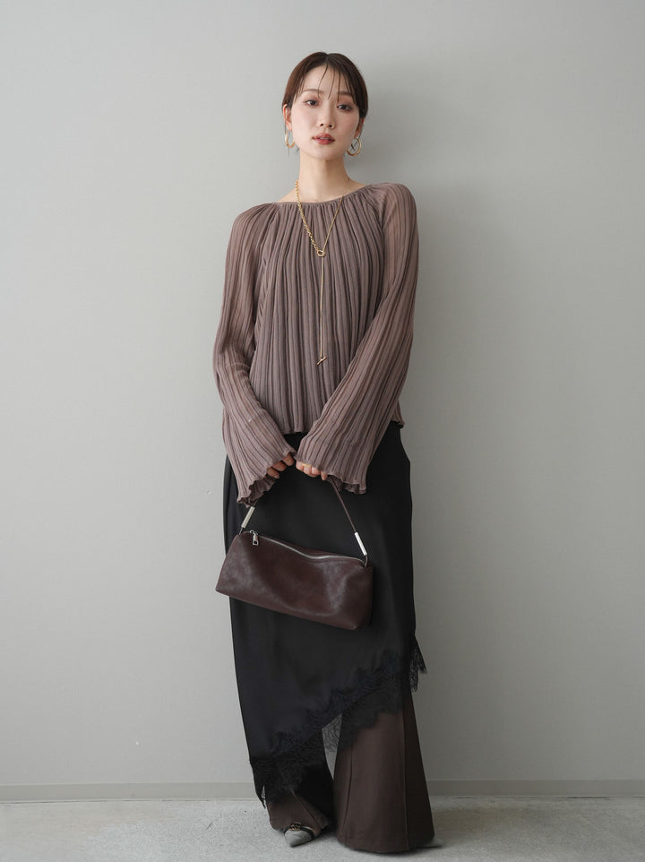 [予約]サテンライクアシメレーススカート/black