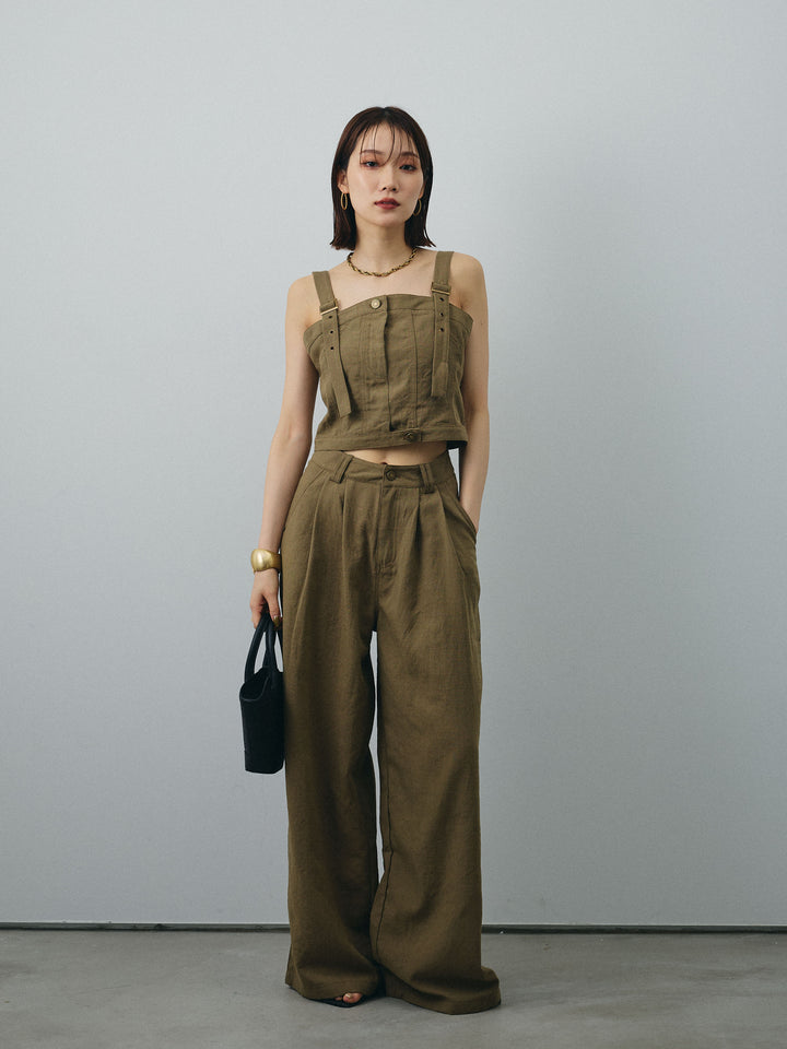[SET] 亞麻感緊身胸衣＆寬褲套裝（2件套）